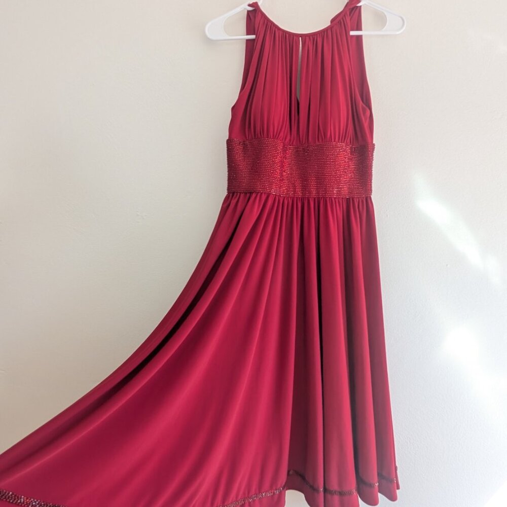 Red Beaded Cocktail Dress Sz 4 JS Boutique